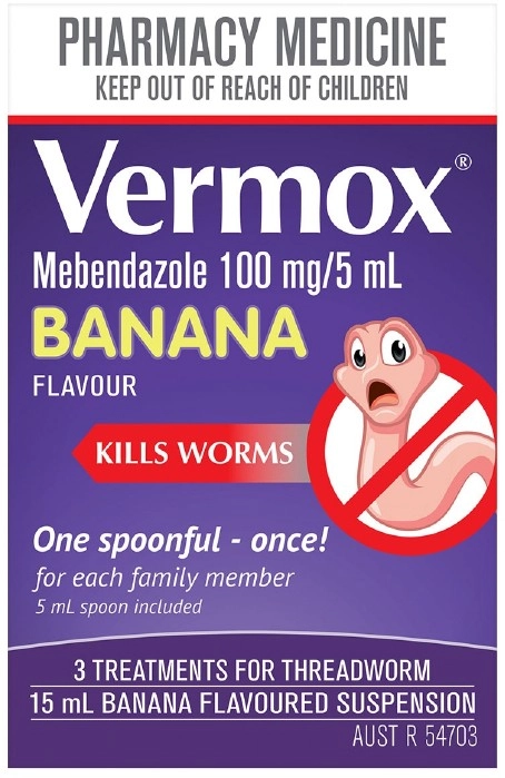 Vermox Worming Treatment Suspension Banana Flavour 15ml