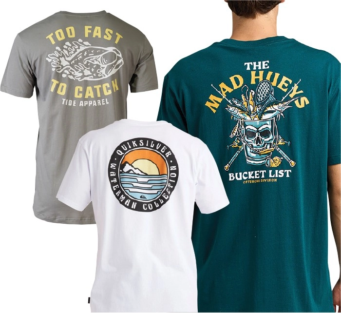 20% off Regular Price on All Tees by Quicksilver, The Mad Hueys, Tide & Nomad Design