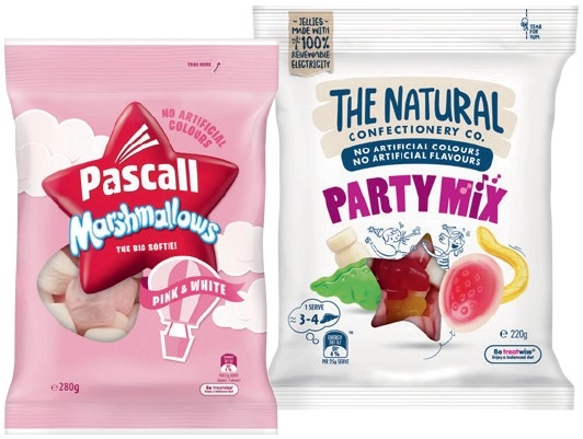 The Natural Confectionery Co. 130‑230g, Pascall 150‑300g or Sour Patch Kids Bag 190g Selected Varieties