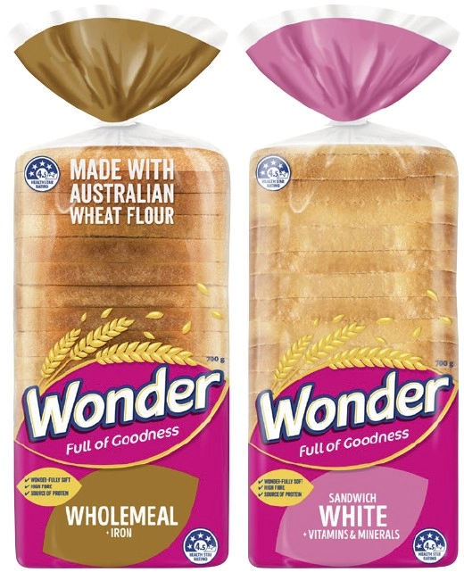 Wonder White or Wholemeal Bread 680-700g Selected Varieties