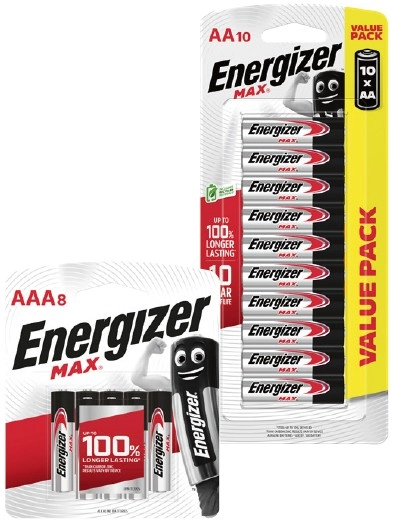 Energizer Max Batteries AA 10 Pack or AAA 8 Pack