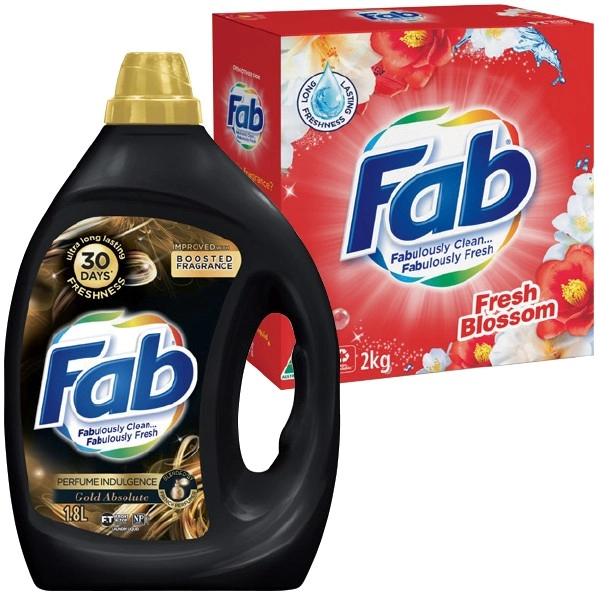 Fab Laundry Liquid 1.8-2 Litre or Powder 1.8-2kg Selected Varieties