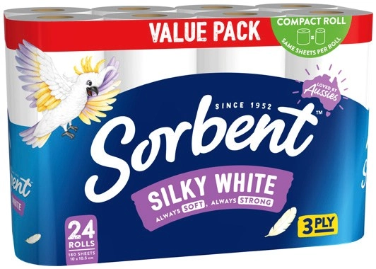 Sorbent Silky White Toilet Tissue 24 Rolls Value Pack