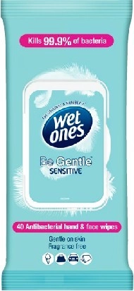 Wet Ones Be Gentle Sensitive Antibacterial Wipes 40 Pack