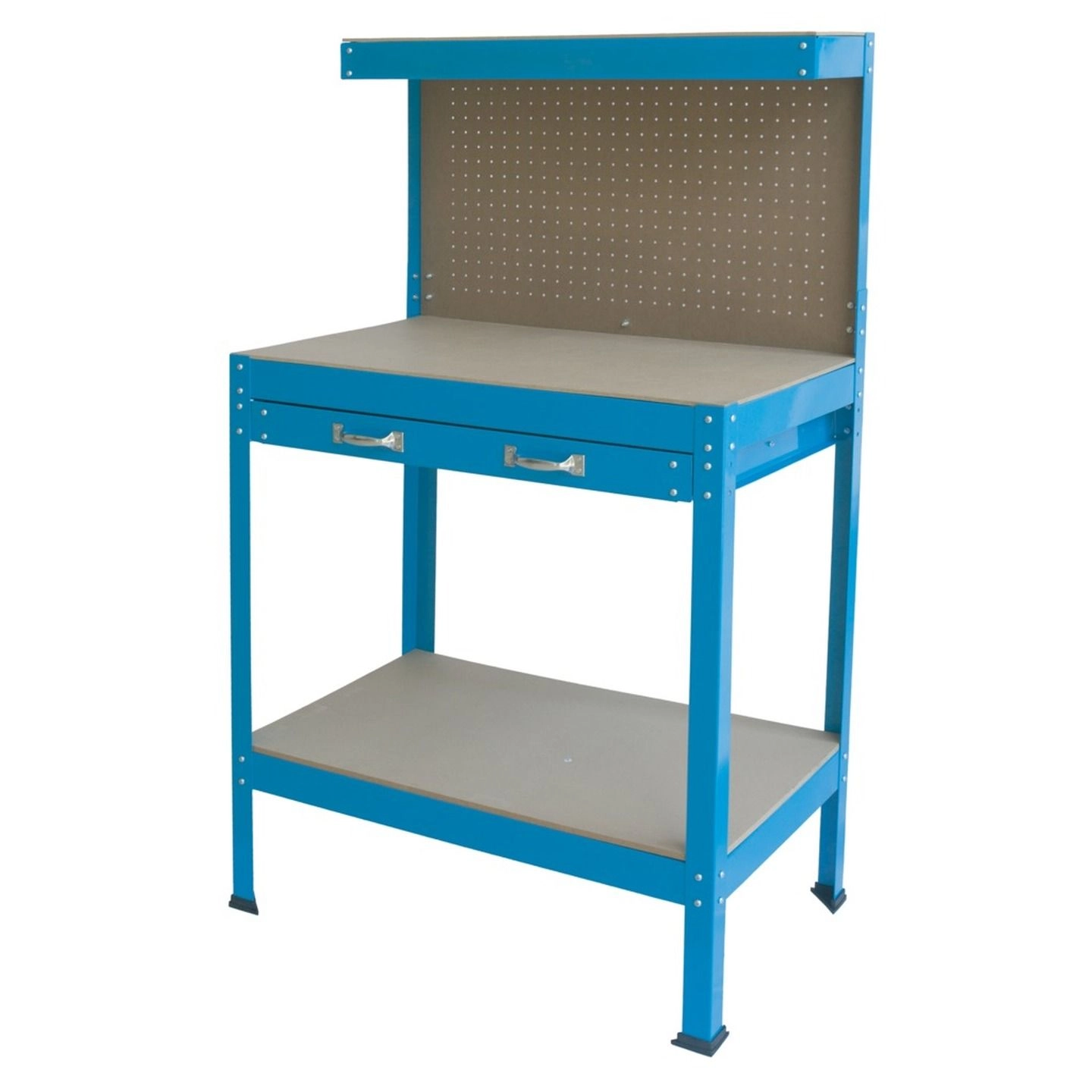 Workbench Self Assemble 900 x 500 x 1400mm Benchtop  Pegboard  Draw and Upper and Lower Shelf