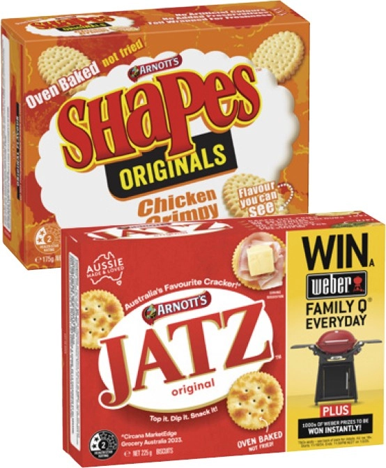 Arnott's Shapes or Jatz Crackers 130g-225g