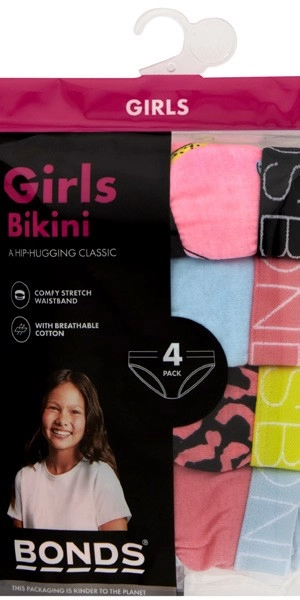 Bonds Kids Girls Bikini 4 Pack