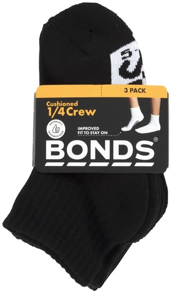 Bonds Kids Logo 1/4 Crew Socks 3 Pack