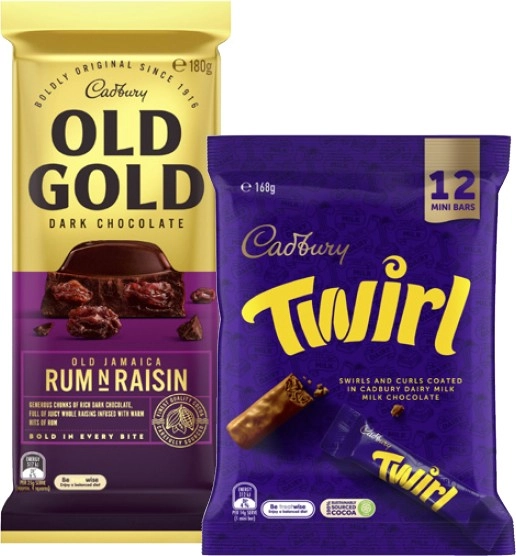 Cadbury Old Gold Block Chocolate 170g-180g or Cadbury Sharepacks 120g-180g