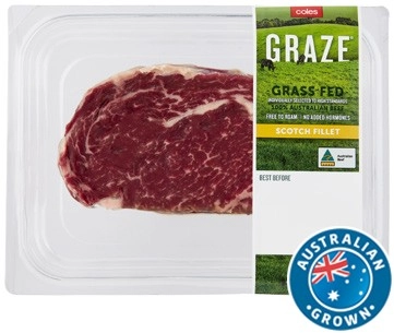 Coles Australian No Added Hormones GRAZE Grass Fed Beef Scotch Fillet Steak 250g