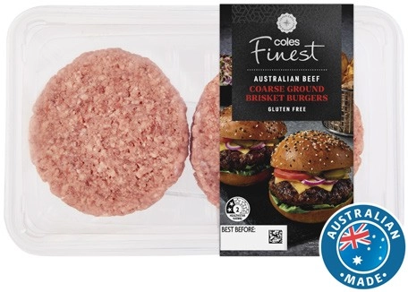 Coles Finest Australian No Added Hormones Beef Brisket Burgers 600g