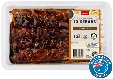 Coles RSPCA Chicken Kebabs Honey & Soy 750g