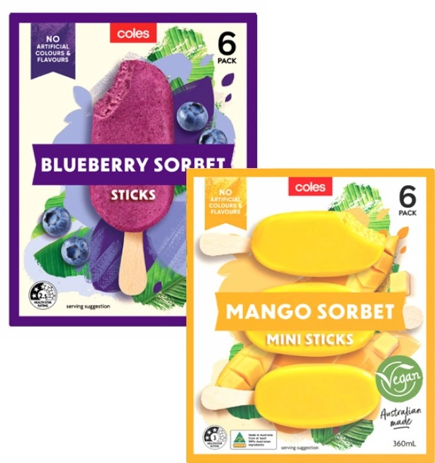 Coles Sorbet Sticks 6 Pack 360mL-420mL