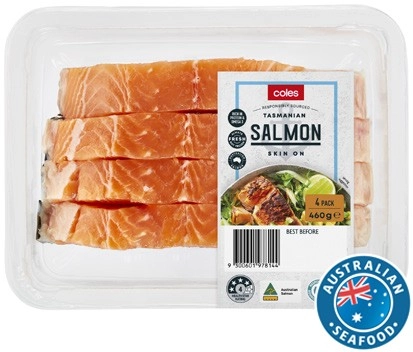 Coles Tasmanian Salmon Portions Skin On 4 Pack 460g