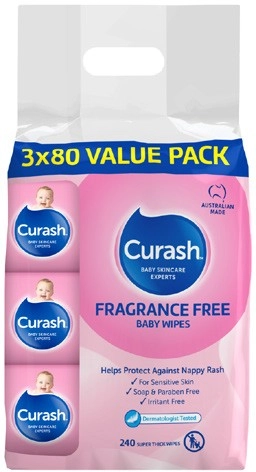 Curash Fragrance Free Sensitive Skin Baby Wipes 240 Pack