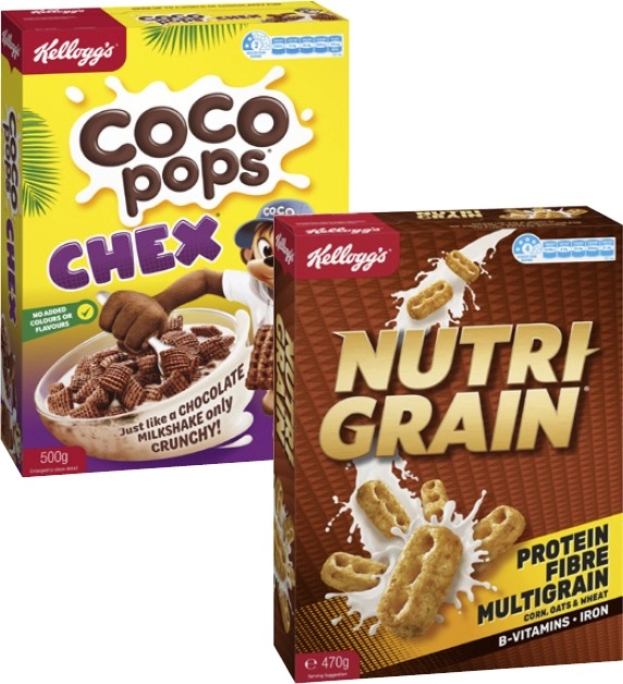 Kellogg's Nutri Grain 470g, Coco Pops Chex 500g or Sultana Bran 700g