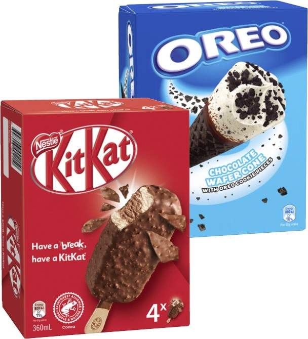 Oreo Ice Cream Cones or KitKat Ice Cream 4 Pack 360mL-540mL