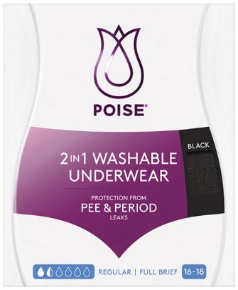 Poise 2-in-1 Period & Incontinence Underwear Black Size 16-18 1 Pack