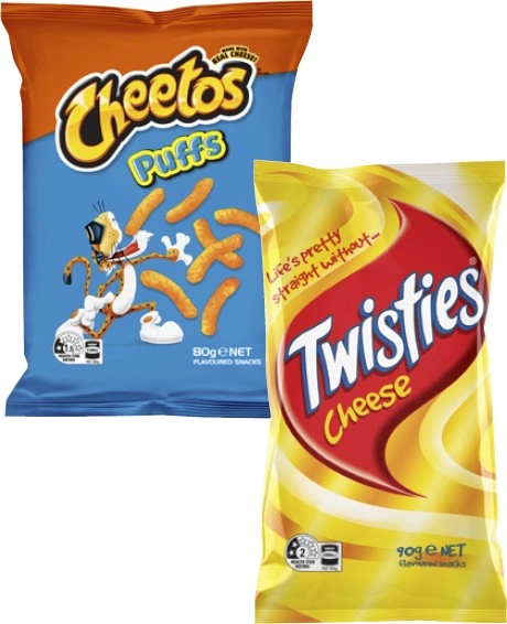 Twisties, Burger Rings or Cheetos 80g-90g