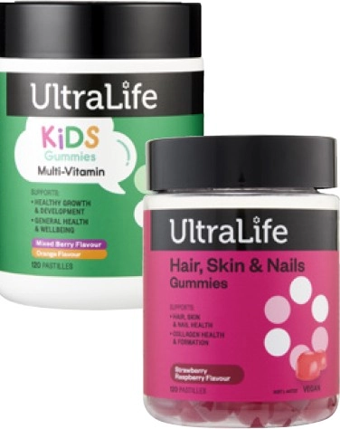 UltraLife Adult Gummies Hair, Skin & Nails or Kids Gummies Multi-Vitamin 120 Pack