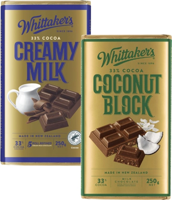 Whittaker's Block Chocolate 200g-250g