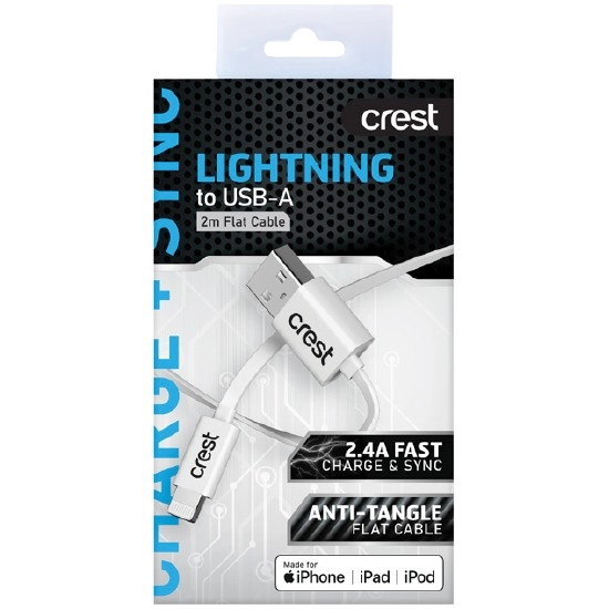 Crest Lightning to USB-A Flat Cable Pk 1