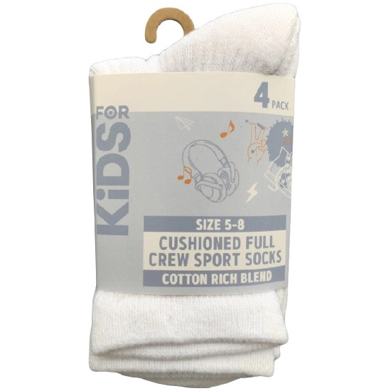 For Kids Full Crew Cushion Socks Pk 4