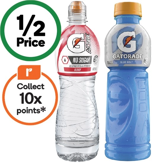 Gatorade Sports Drink or G-Active Flavoured Water 600ml