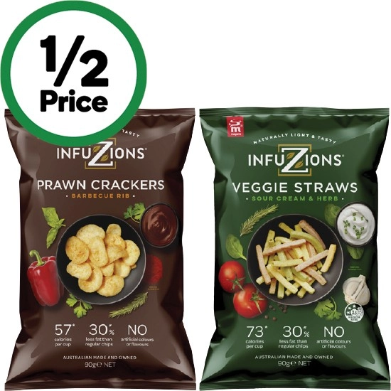 Infuzions Veggie Straws or Prawn Crackers 90g