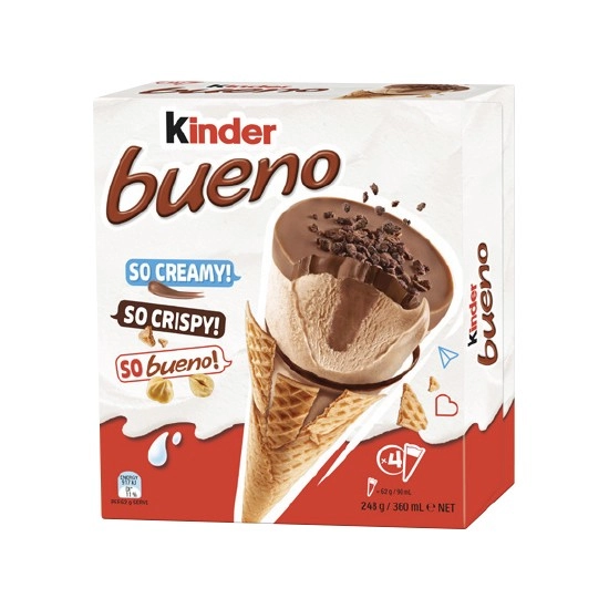 Kinder Bueno Frozen Dessert Cones 360ml Pk 4