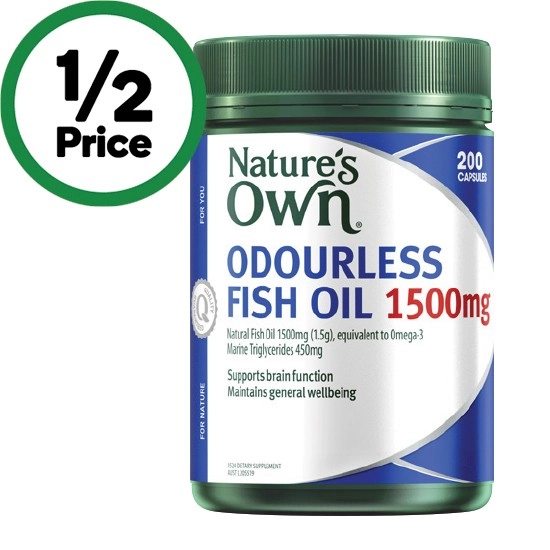 Nature’s Own Fish Oil Odourless 1500mg Capsules Pk 200~