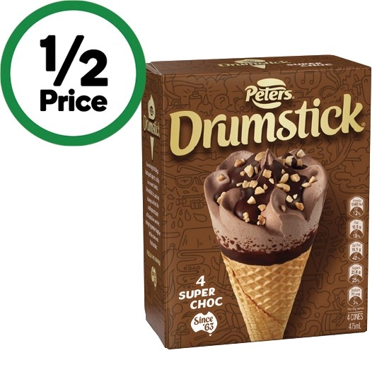 Peters Drumstick Ice Cream 475-490ml Pk 4-6 – Excludes Plant Based