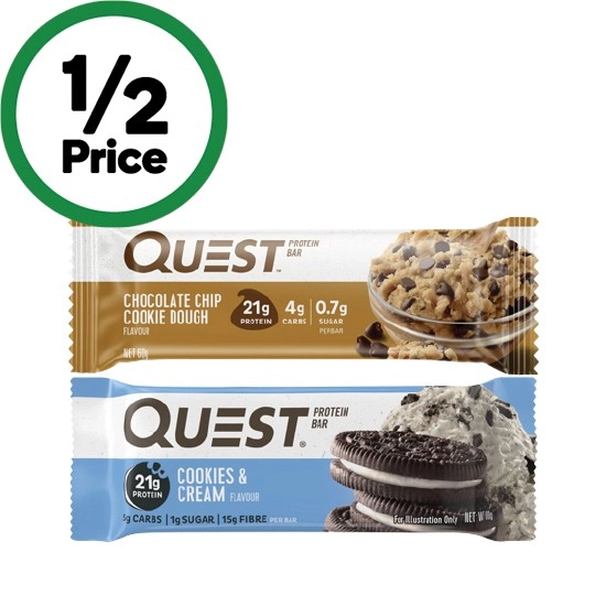 Quest Choc Chip Cookie Dough or Cookies & Cream Bar 60g~