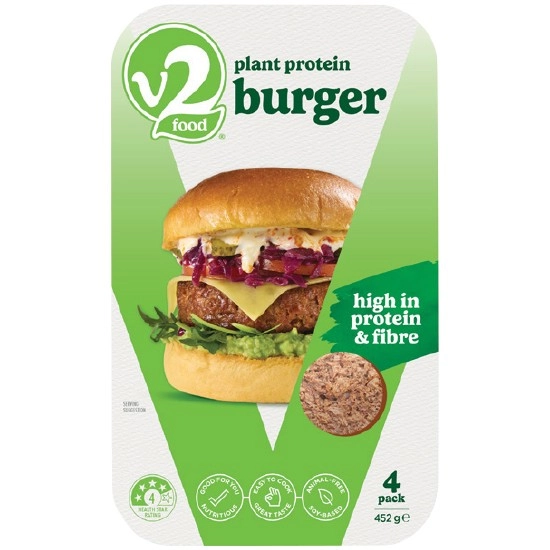 V2 Plant Based Burgers 452g Pk 4