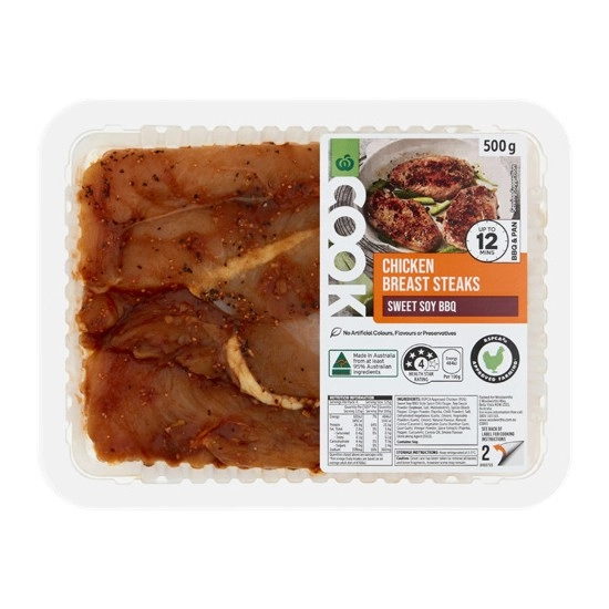 Woolworths COOK Sweet Soy BBQ Chicken Breast Steak 500g with RSPCA Approved Chicken