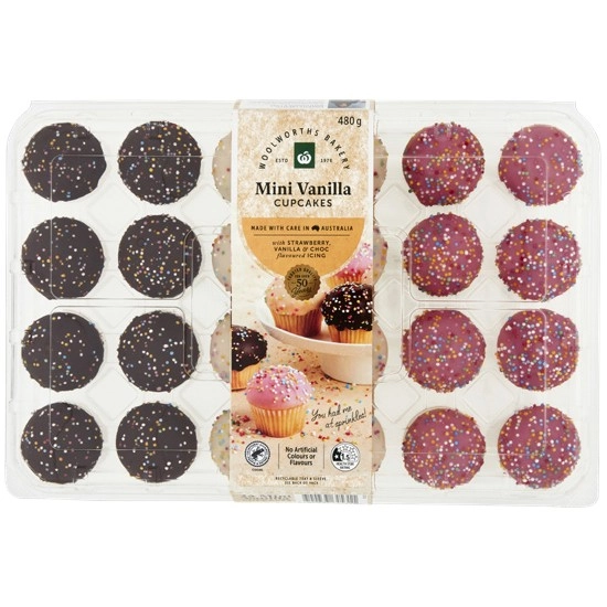 Woolworths Mini Vanilla Iced Cupcakes Pk 24