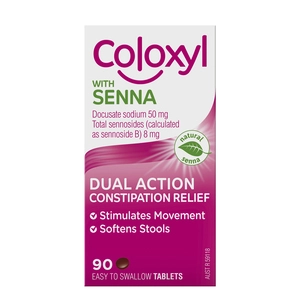 Coloxyl with Senna Docusate Sodium 50mg & Sennosides 8mg Dual Action Constipation Relief 90 Tablets