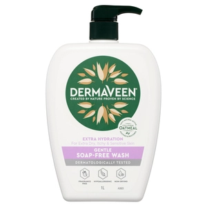 DermaVeen Extra Hydration Gentle Soap-Free Wash for Extra Dry, Itchy & Sensitive Skin 1 L