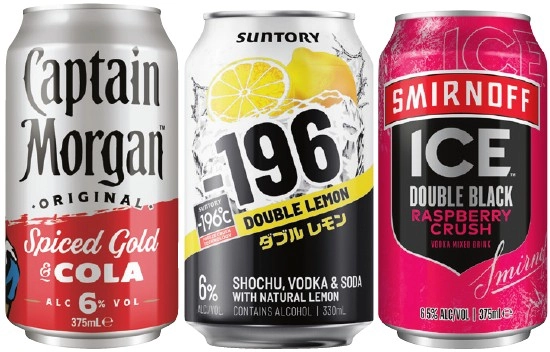 Captain Morgan & Cola 6%, Suntory -196 6% or Smirnoff Ice Double Black 6.5% Varieties 4 Pack