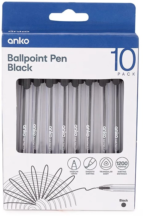 10 Pack Ballpoint Pens - Black