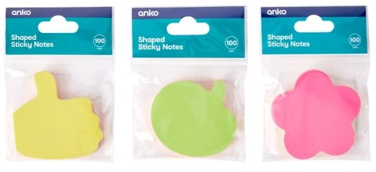 100 Pack Shaped Sticky Notes - Assorted