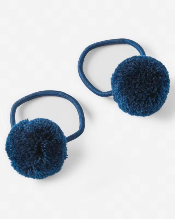 2 Pack Pom Pom Hair Elastics - Navy Sapphire