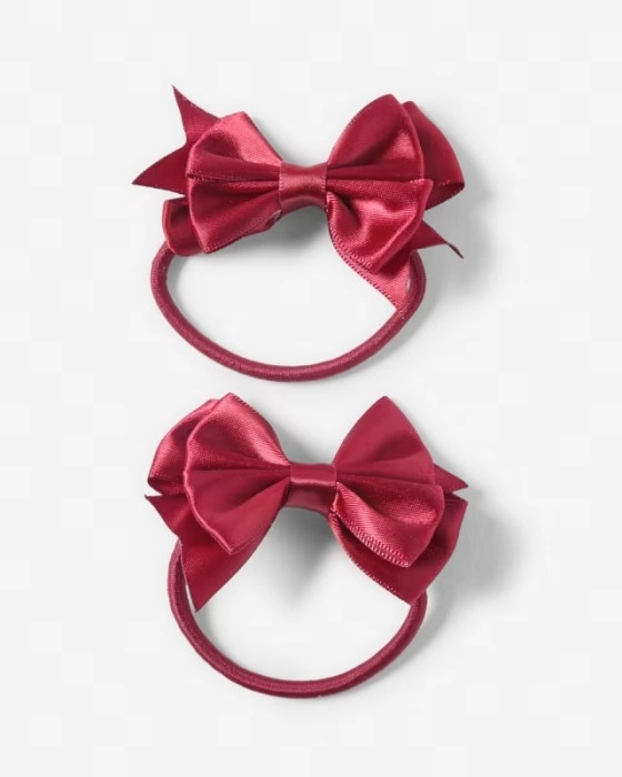 2 Pack School Ribbon Bow Hair Elastics - Medium (Burgundy)