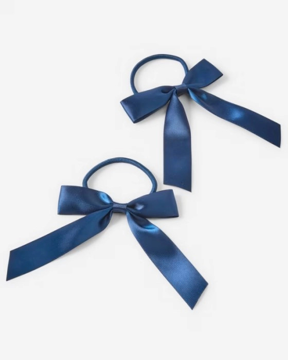 2 Pack School Satin Bow Elastics - Navy Sapphire