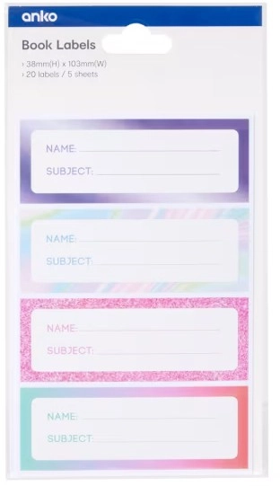 20 Pack Book Labels - Light Colours