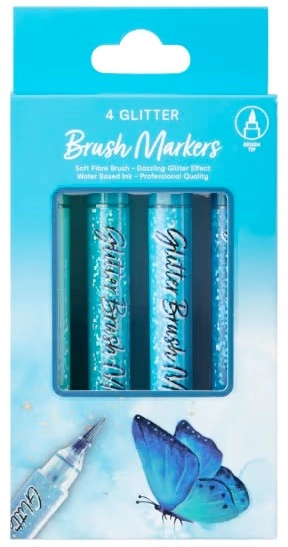 4 Pack Glitter Brush Markers - Blue