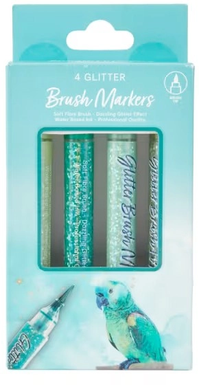 4 Pack Glitter Brush Markers - Green