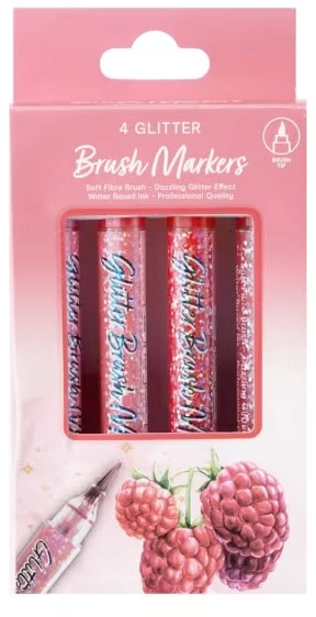 4 Pack Glitter Brush Markers - Pink