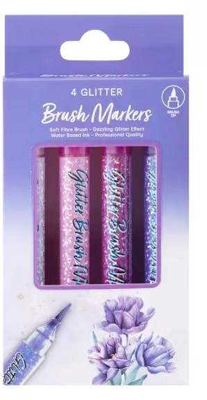 4 Pack Glitter Brush Markers - Purple