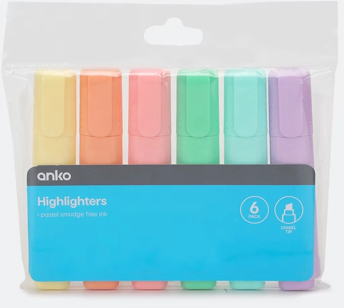 6 Pack Highlighters - Pastel